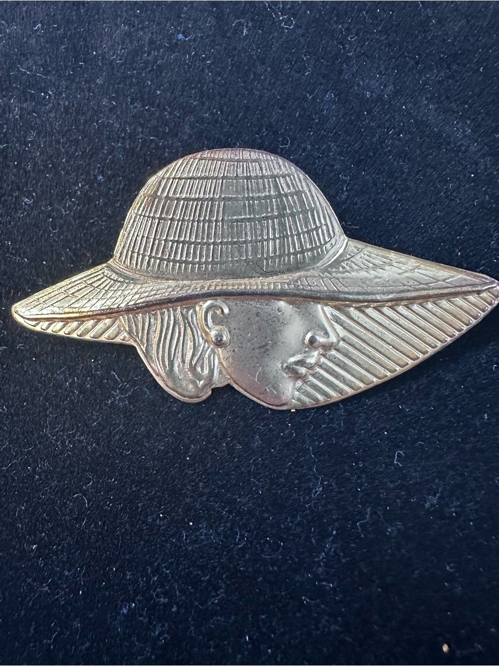 #369 -Gold-Tone Wide Brim Hat Lady Brooch